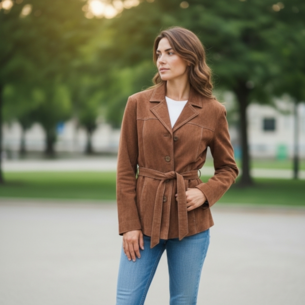 Wilsons Suede Leather Belted Brown Jacket